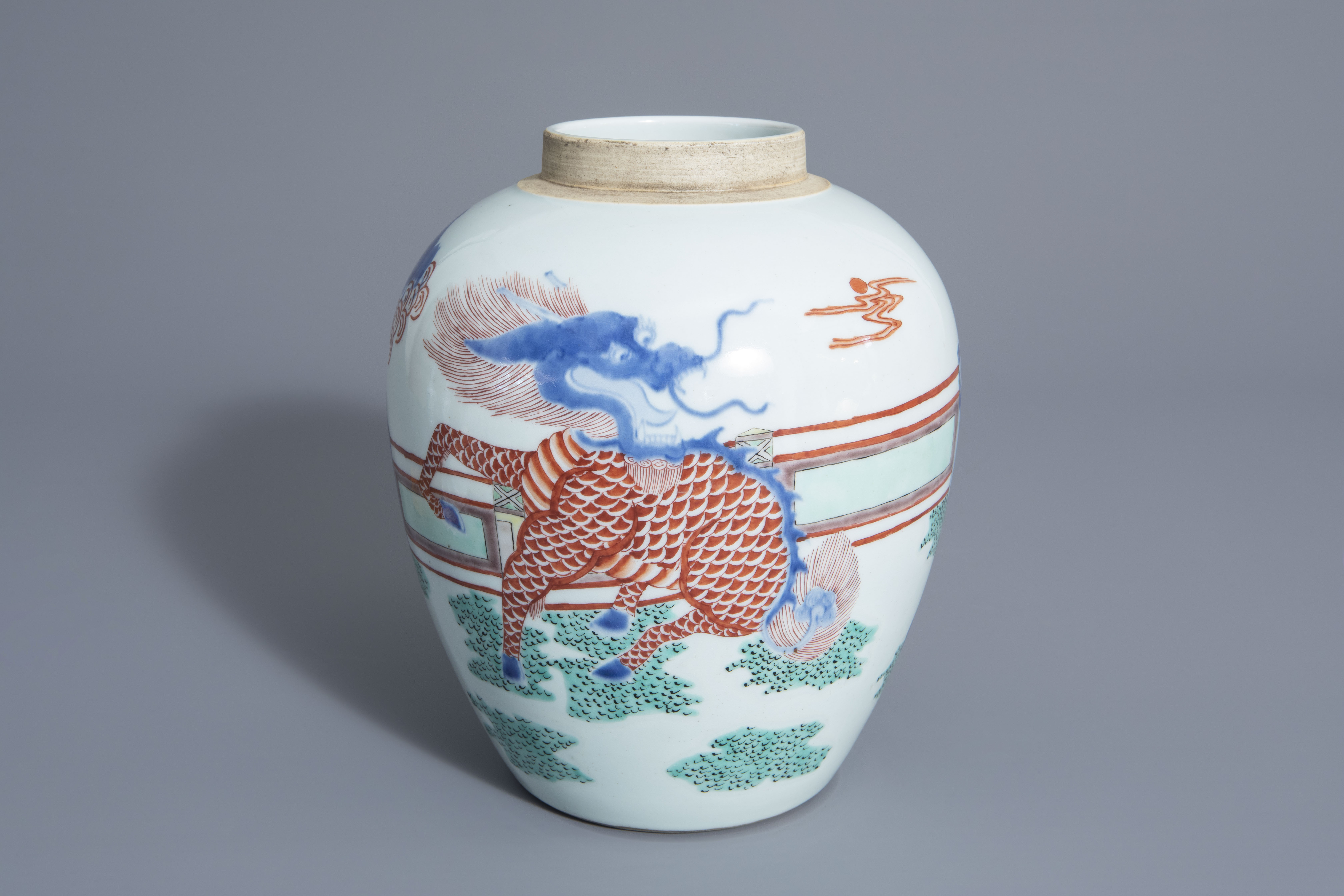 A Chinese wucai vase with a qilin, 20th C.