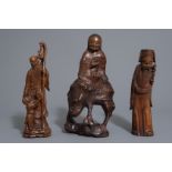 Three Chinese bamboo wood figures, 19th C.