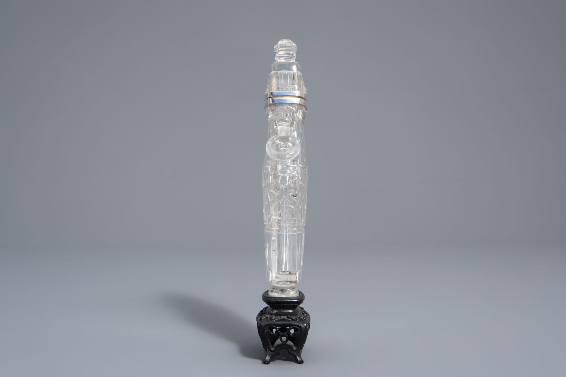 A Chinese silver mounted rock crystal vase and cover, 19th/20th C. - Image 3 of 9