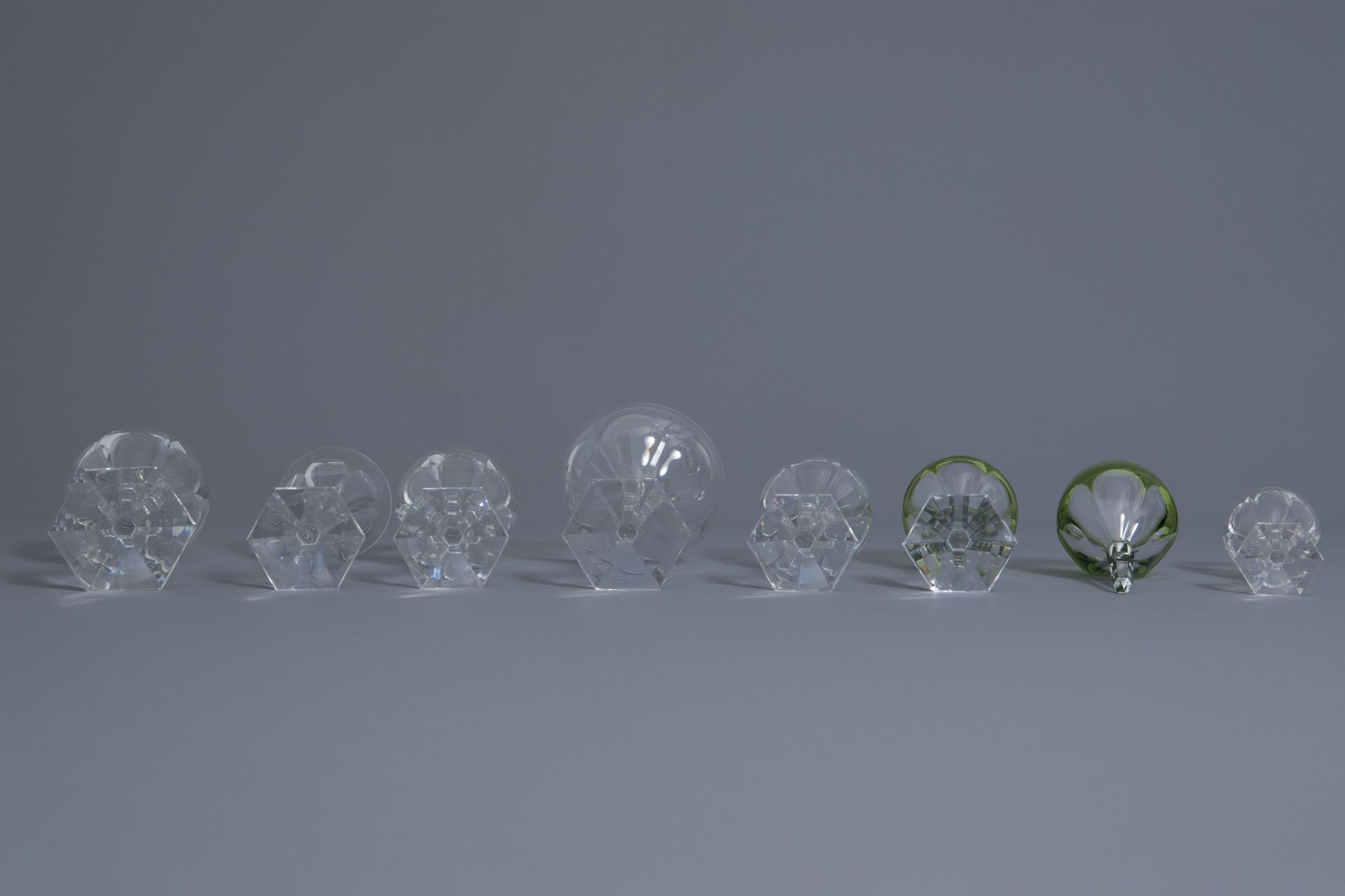 A collection of crystal cut champagne, water, whine and liquor glasses, Val-Saint-Lambert, 20th C. - Image 7 of 9