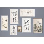 Chinese school, 19th/20th C., ink & colour on paper: calligraphy, bamboo, fish & a landscape (6)