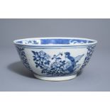 A Chinese blue and white bowl with birds and flowers, 19th C.