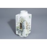 A Chinese qianjiang cai cong shaped vase with different animals, 20th C.