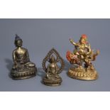 Two Sino-Tibetan gilt bronze figures of a seated Buddha and a Yab-Yum figure, 19th/20th C.