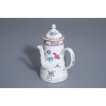 A Chinese famille rose coffee pot with cover with floral design, Qianlong