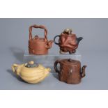 Four Chinese Yixing stoneware teapots and covers, 19th/20th C.