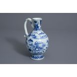 A Chinese blue and white jug with a Mongolian hunting scene, Transition, 17th C.