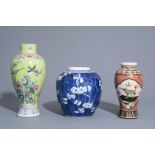 Three Chinese famille rose, blue and white and crackleglazed vases, 19th/20th C.