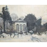 Gaston Haustraete (1878-1949): Castle pavilion in a snowy landscape, oil on canvas, dated 1927