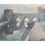 MŽlot (20th C.): Le Pont des Trous in Tournai, oil on canvas, dated (19)41