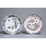 Two polychrome Dutch Delft dishes with quails and a Chinese garden, 18th C.