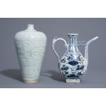 A Chinese blue and white jug and a qingbai vase in Yuan style, 19th/20th C.