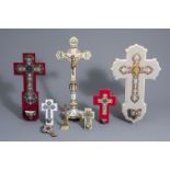 Various coisonné holy water fonts, crucifixes and a bracelet, a.o. Limoges, France, mainly 19th C.