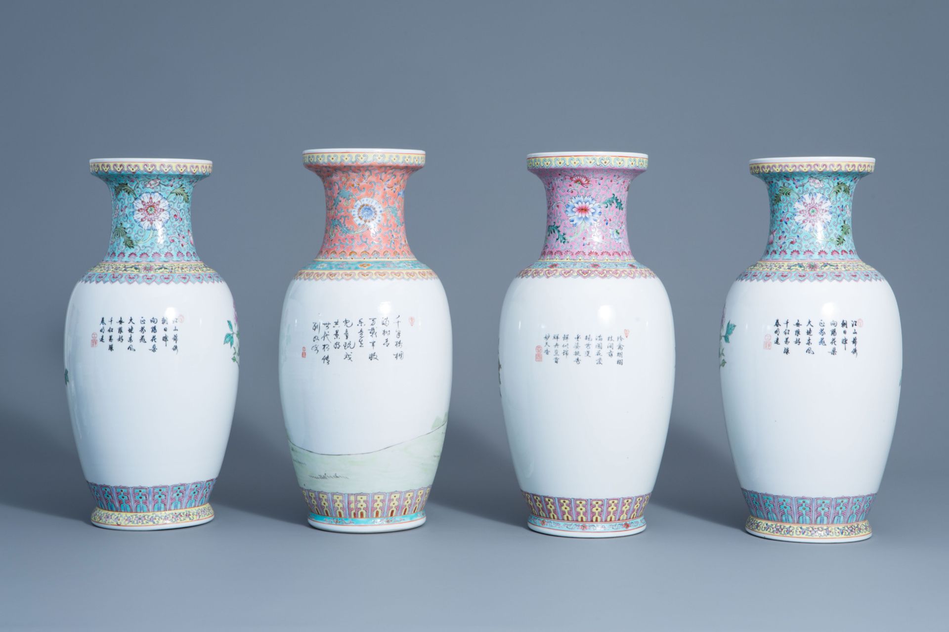 A varied collection of ten Chinese famille rose vases, 20th C. - Bild 4 aus 13
