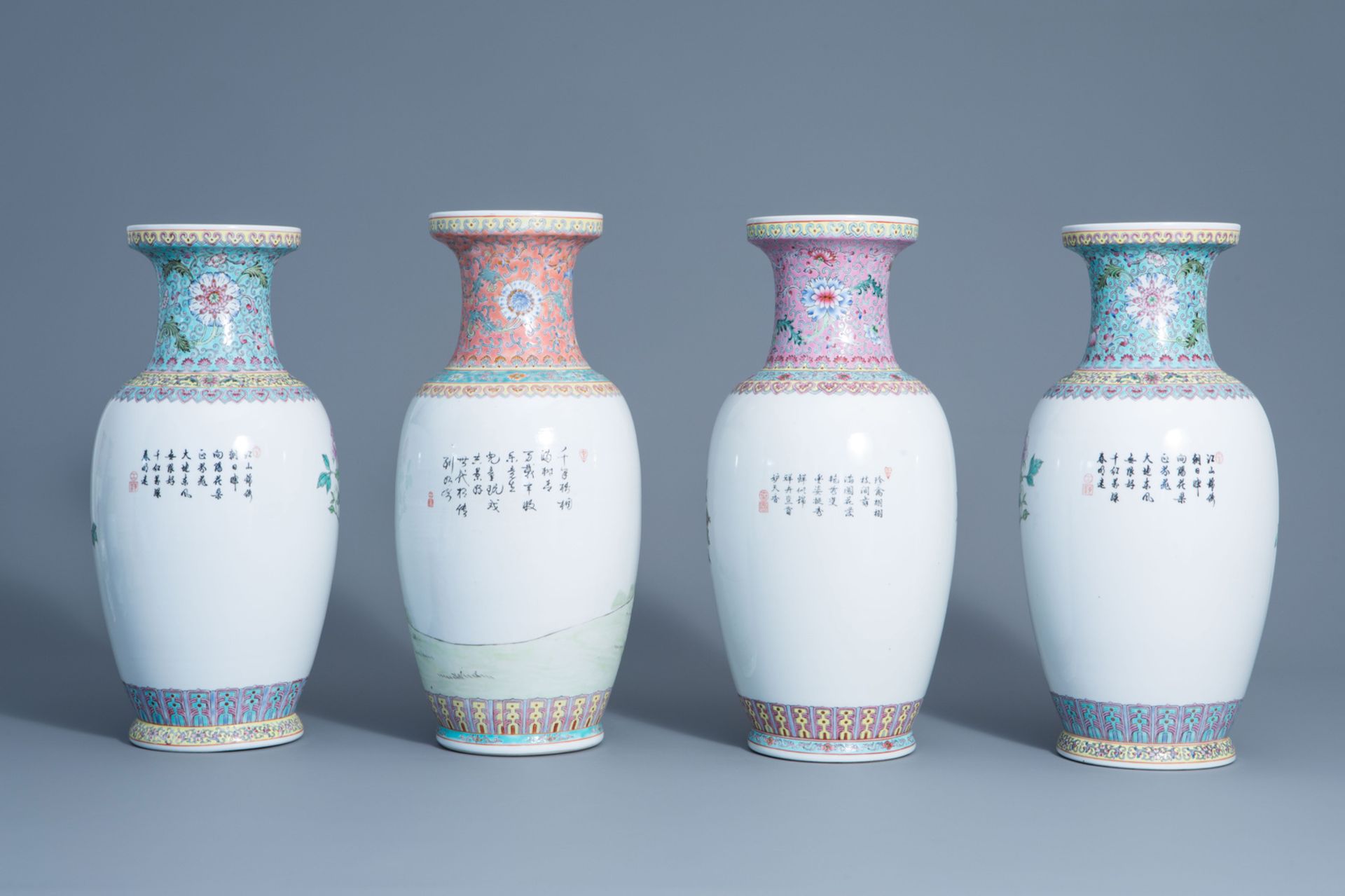 A varied collection of ten Chinese famille rose vases, 20th C. - Image 4 of 13