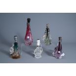 Five lamp bases in mainly coloured crystal, a.o. Val Saint Lambert, 20th C.
