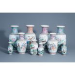 A varied collection of ten Chinese famille rose vases, 20th C.