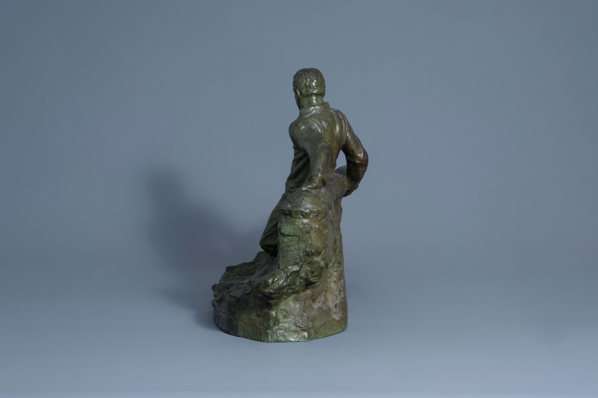 Victor Demanet (1895-1964): Man at the helm on a choppy sea, green patinated bronze - Image 5 of 8