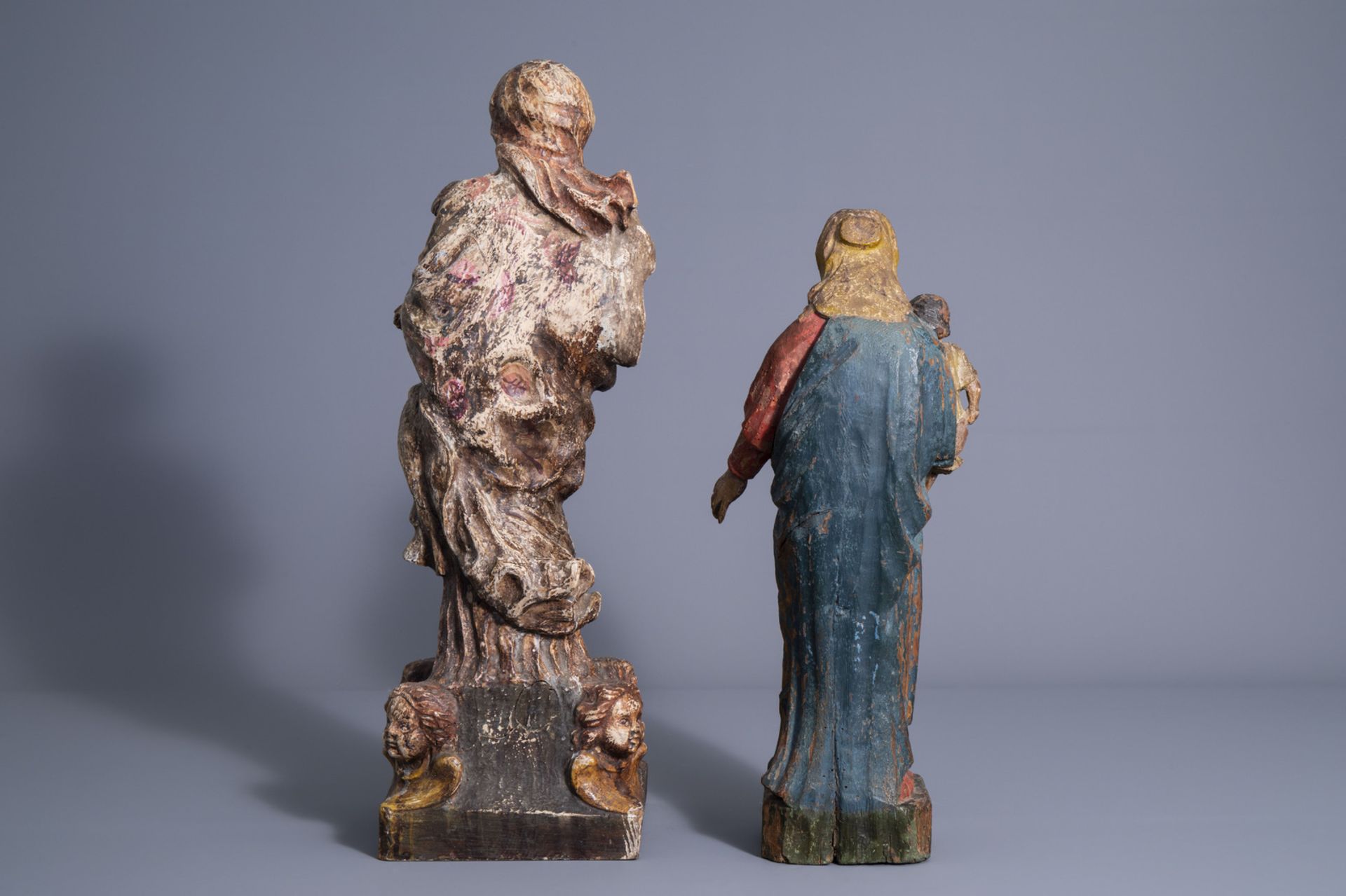 Two carved and polychrome painted Virgin and Child sculptures, Flanders/France, 18th/19th C. - Image 4 of 7