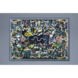 A rectangular Italian pietra dura table top with birds among blossoming branches, 20th C.