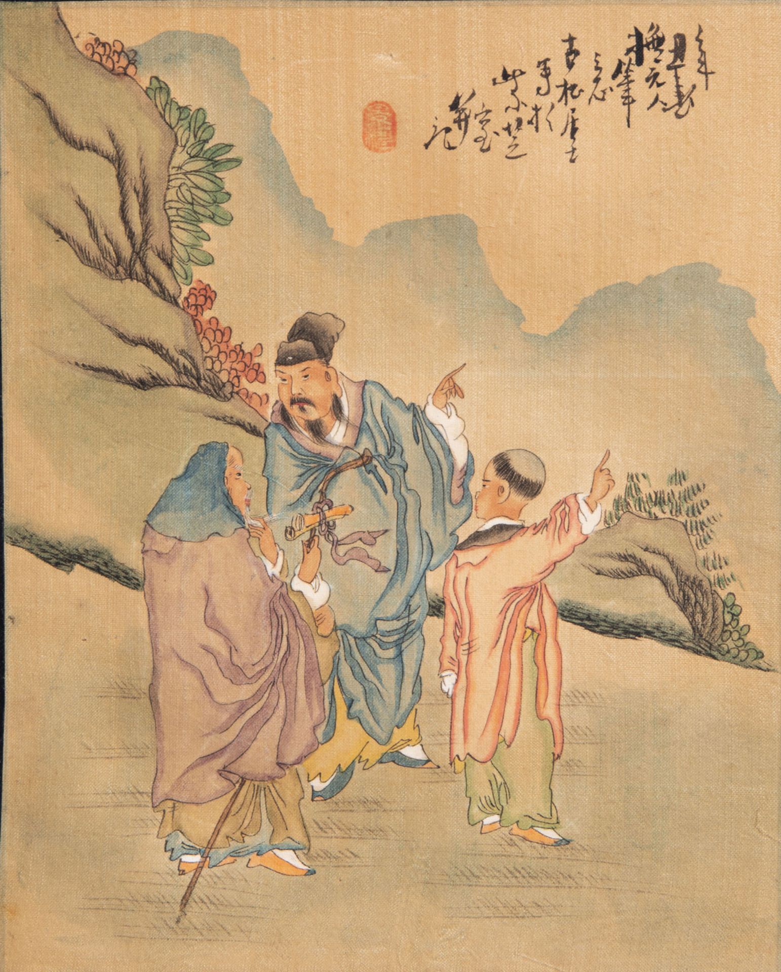 Chinese school, ink and colour on silk, 19th/20th C.: Four narrative scenes - Image 4 of 6