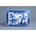 A rectangular Chinese blue and white tile with floral design, Qianlong