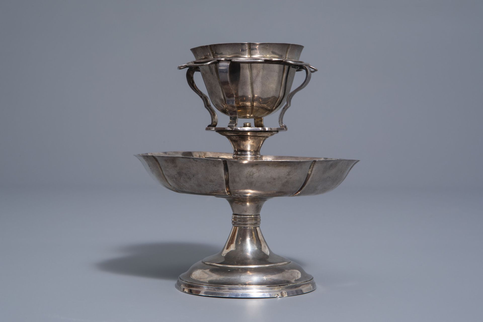 A silver sugar bowl on stand, various marks, 19th/20th C. - Image 6 of 9