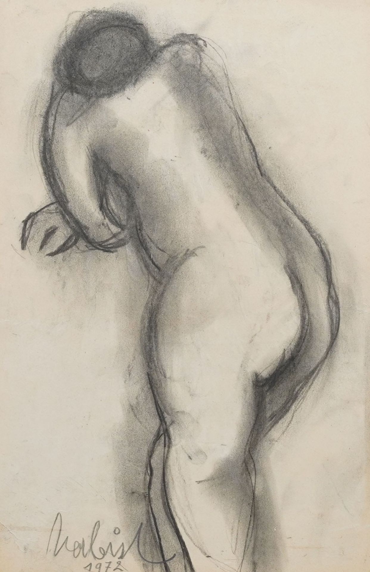 Maurice Verbist (1913-1984): Naked woman seen from behind, charcoal on paper, dated 1972