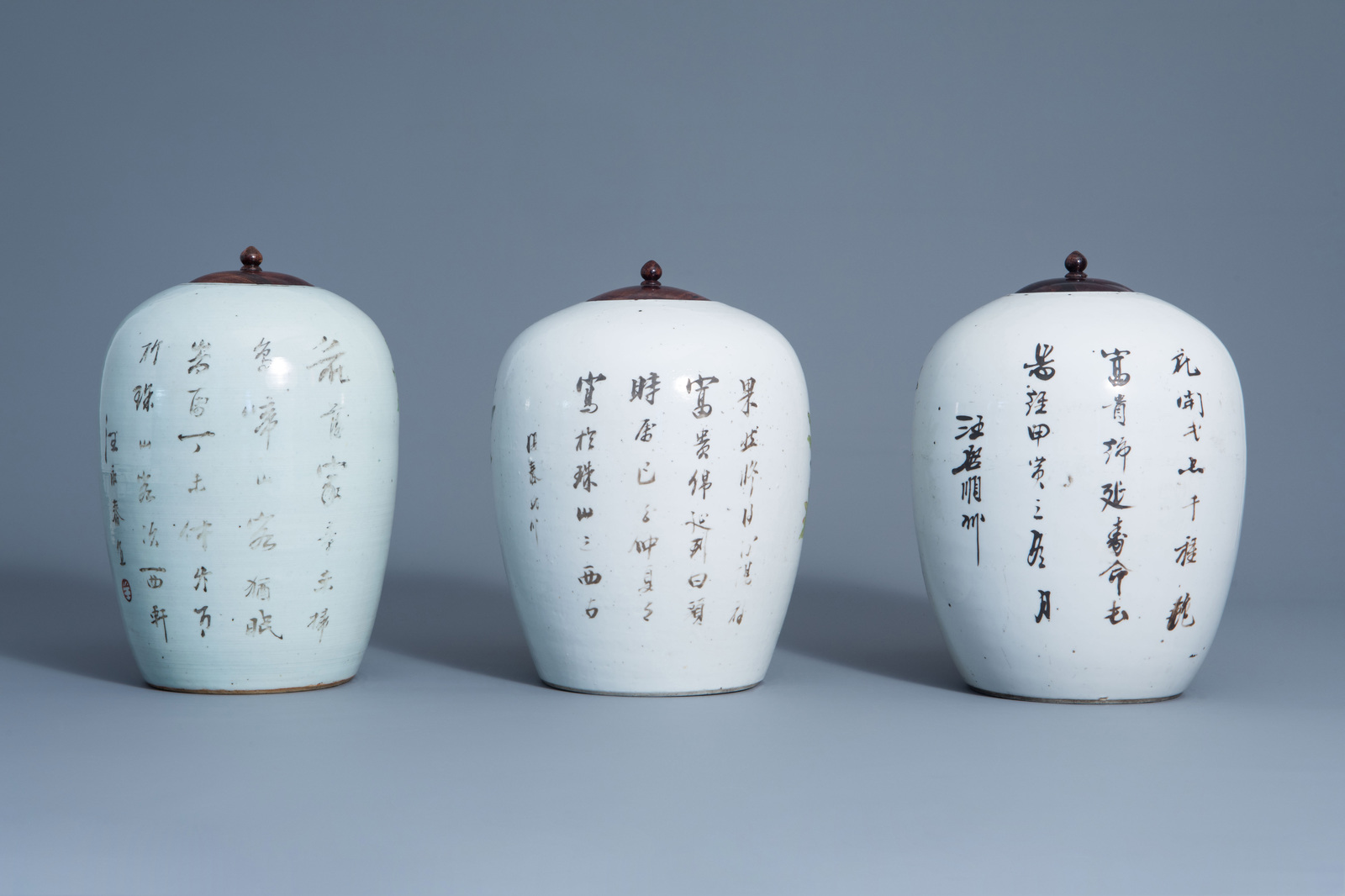 Three Chinese qianjiang cai jars with birds among flowering branches, 19th/20th C. - Image 3 of 8