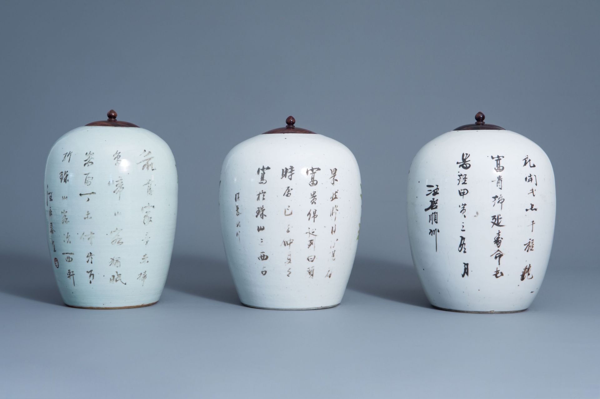 Three Chinese qianjiang cai jars with birds among flowering branches, 19th/20th C. - Bild 3 aus 8