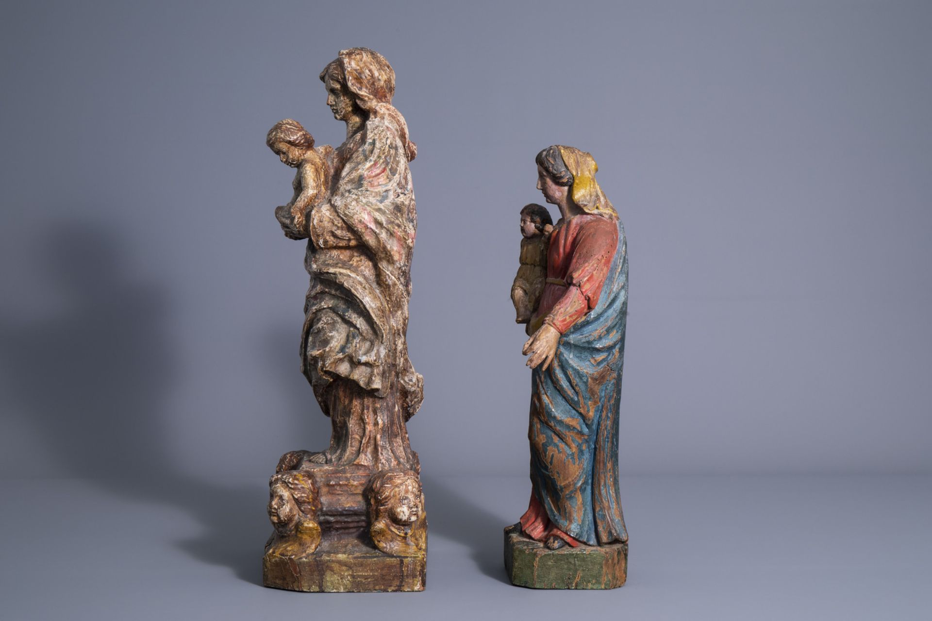 Two carved and polychrome painted Virgin and Child sculptures, Flanders/France, 18th/19th C. - Image 5 of 7