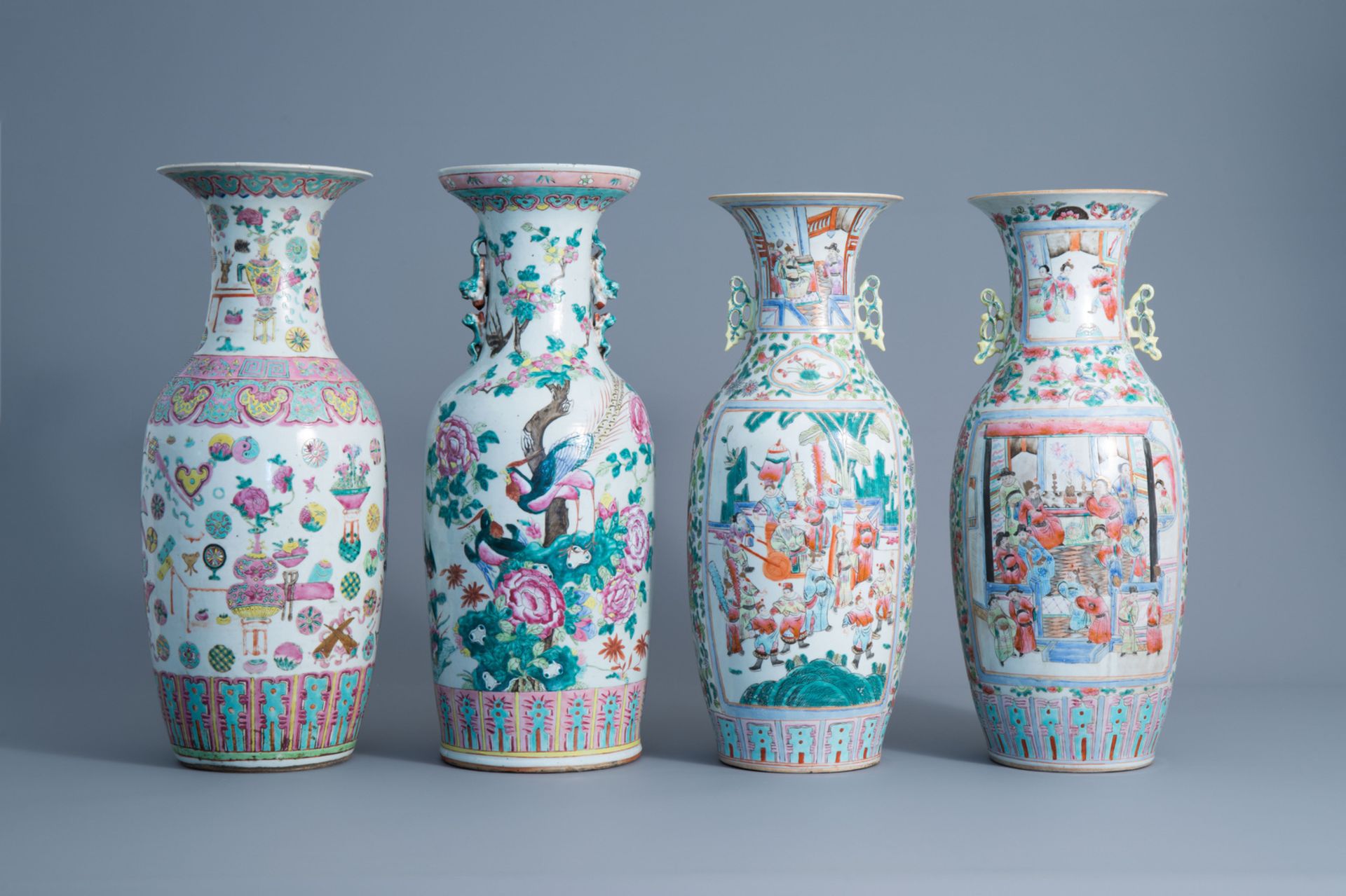 Four various Chinese famille rose vases, 19th/20th C.