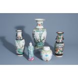 A varied collection of Chinese Nanking crackle glazed and famille rose porcelain, 19th/20th C.