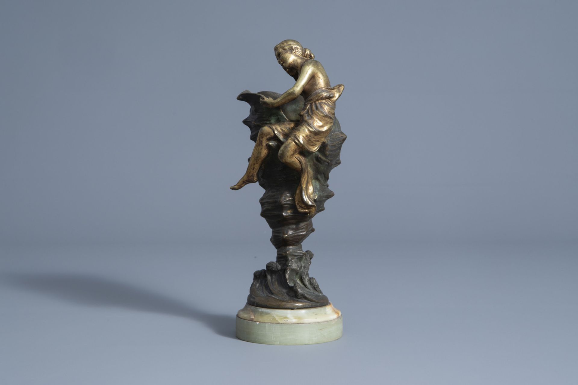 Joe Descomps (1869-1950): Rustling of the water, patinated bronze on an onyx marble base - Bild 5 aus 8