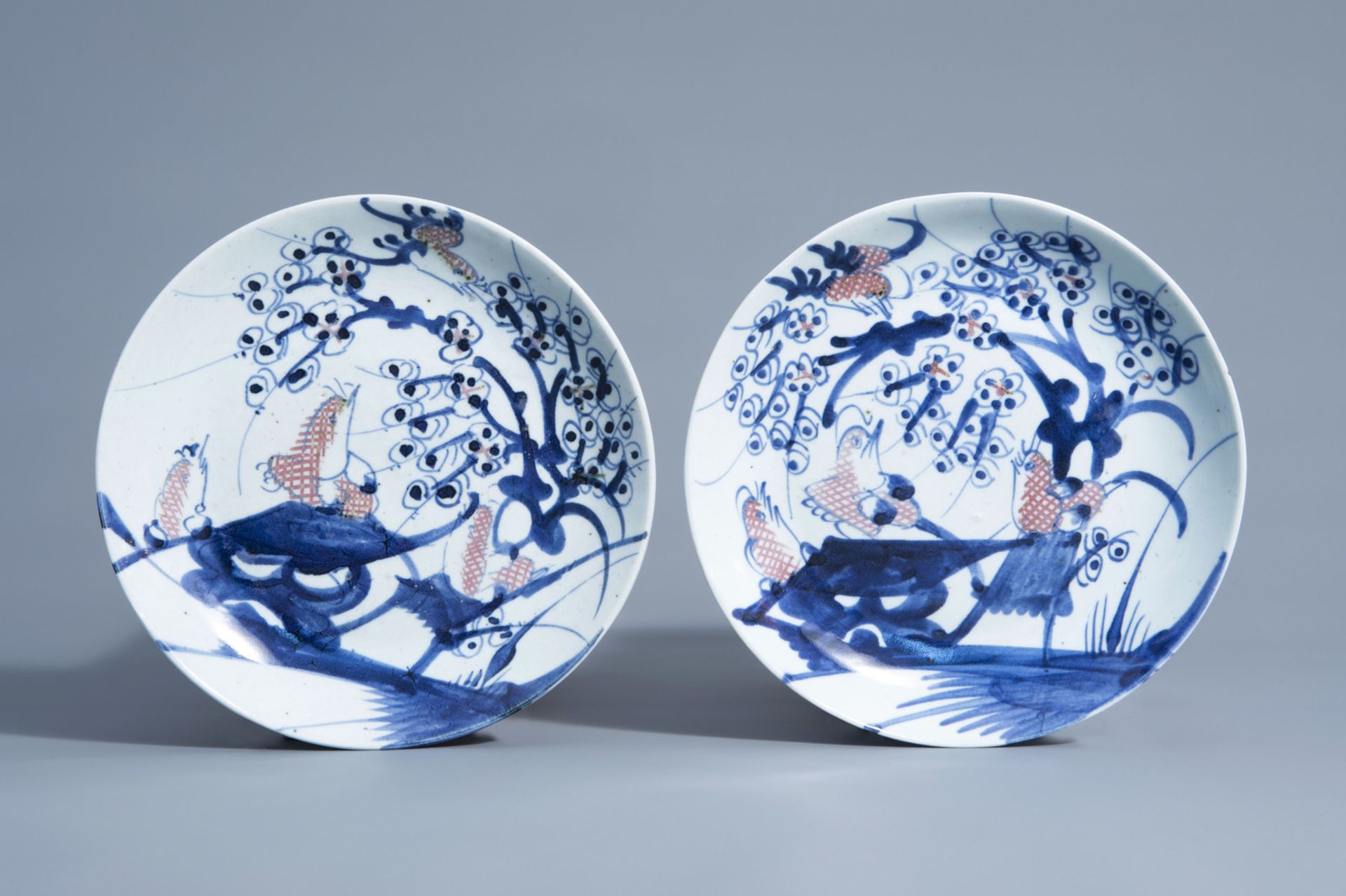 Ten Chinese blue, white, Imari style and iron red plates with different designs, 18th C. and later - Bild 8 aus 11