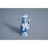 A Chinese blue and white ewer and cover with figures and floral design, Kangxi