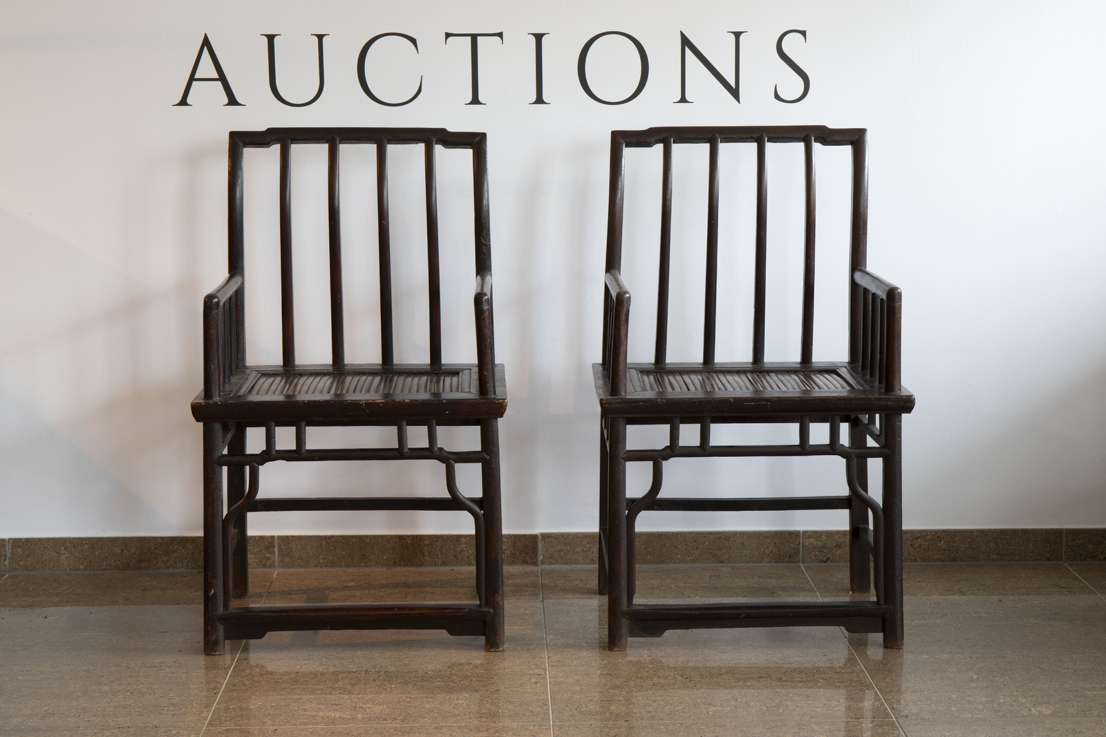 A pair of Chinese lacquered wooden chairs, first half of the 20th C. - Image 2 of 7