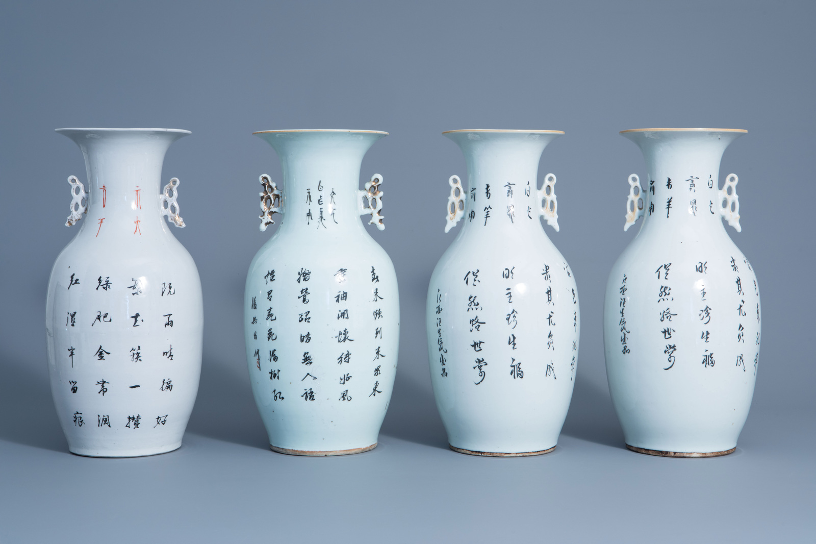 Four various Chinese famille rose vases, 19th/20th C. - Image 3 of 6