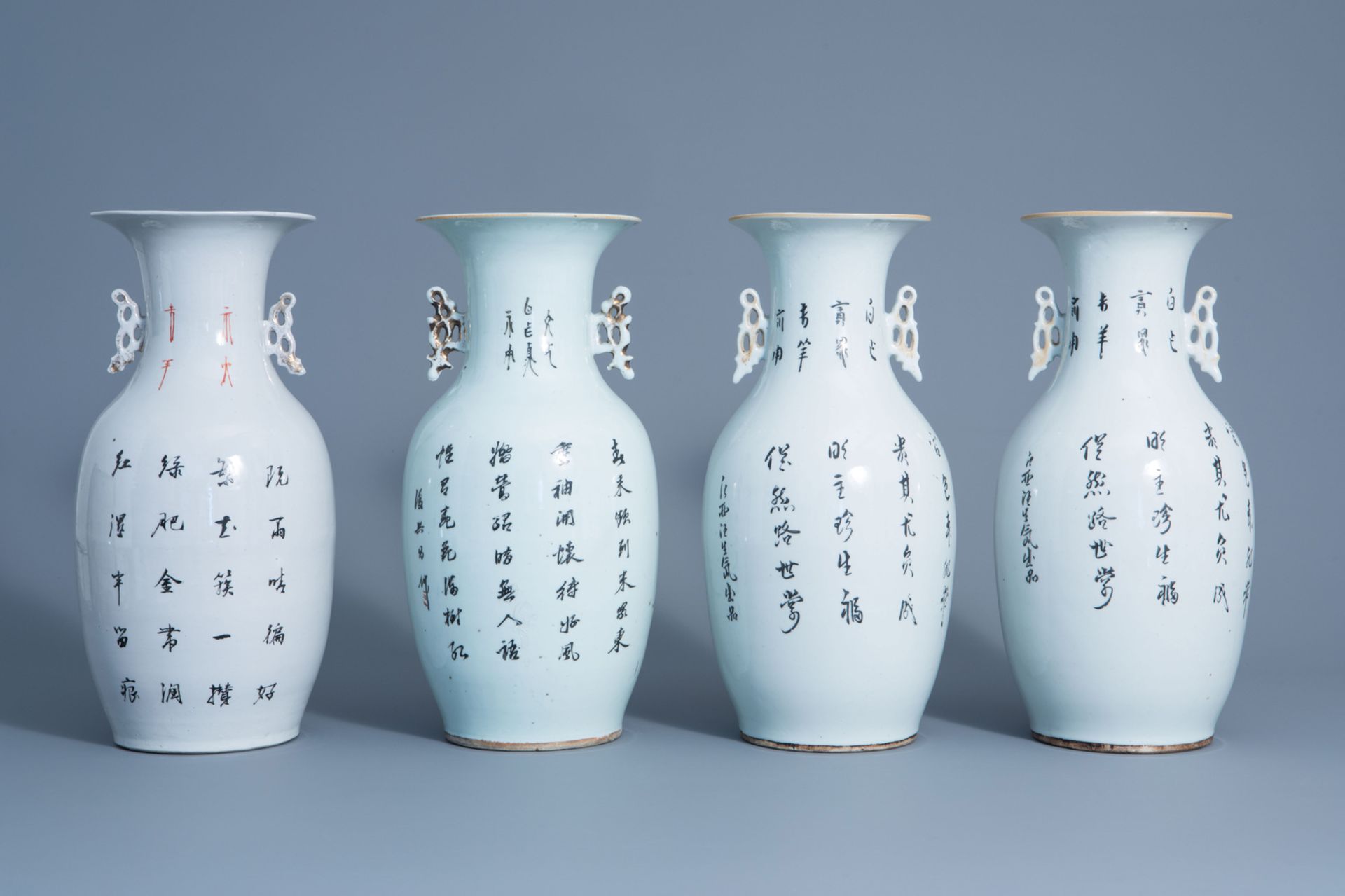 Four various Chinese famille rose vases, 19th/20th C. - Image 3 of 6