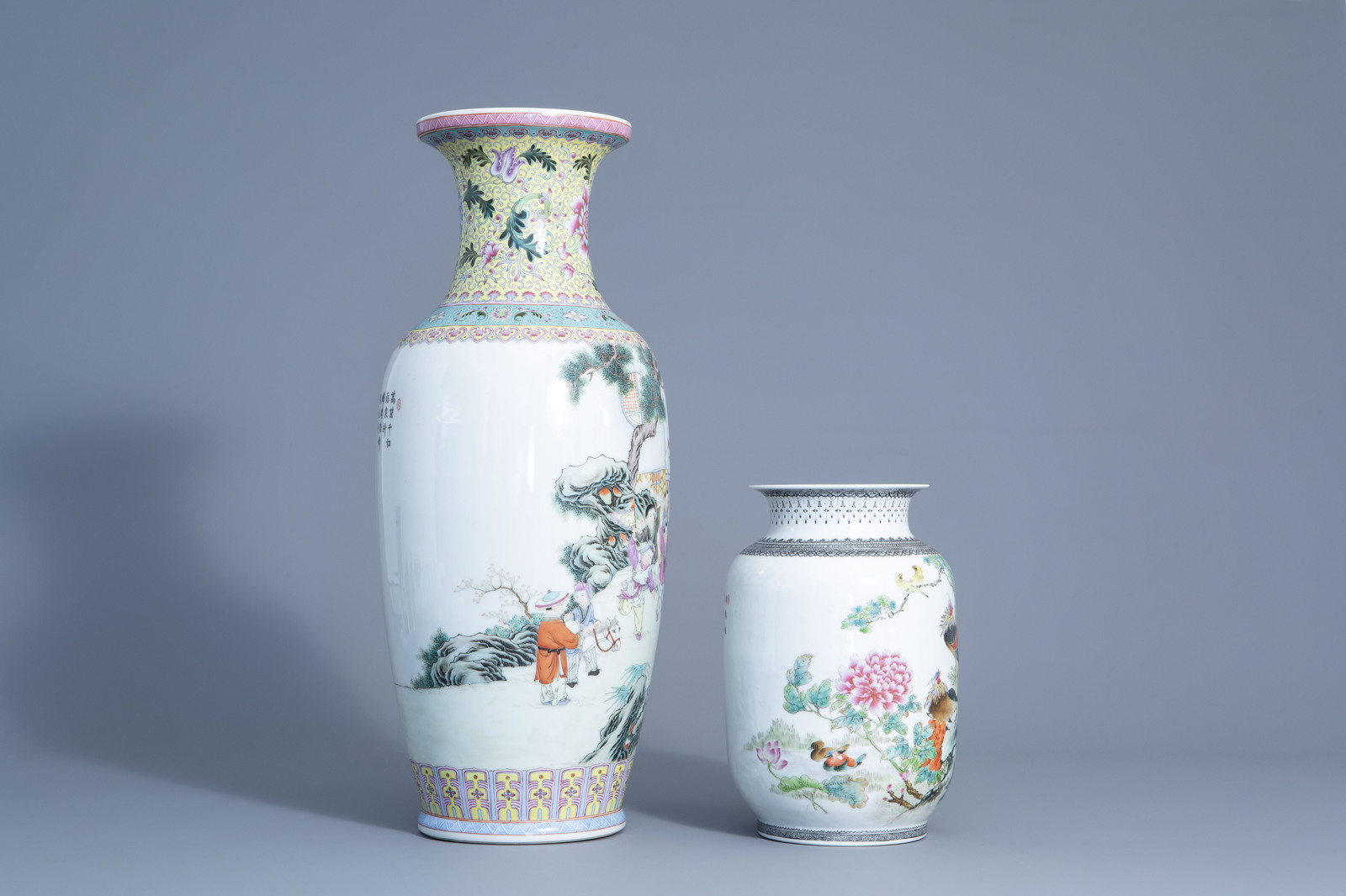Two Chinese famille rose vases with different designs, Republic - Image 3 of 7