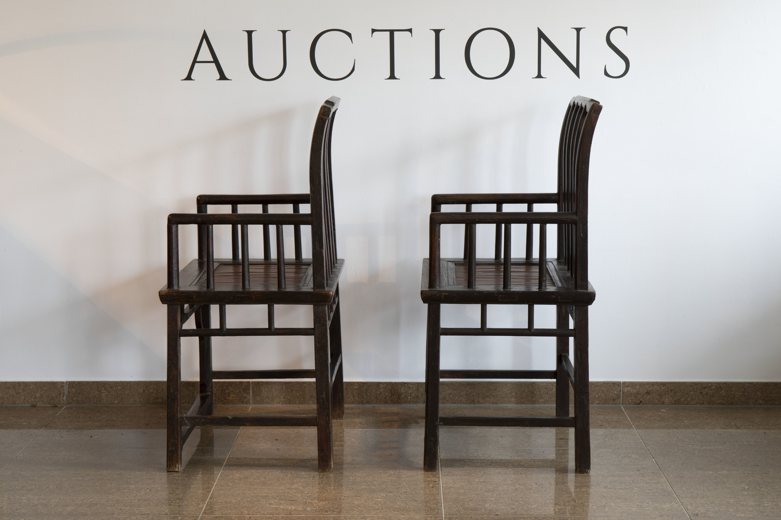 A pair of Chinese lacquered wooden chairs, first half of the 20th C. - Image 5 of 7