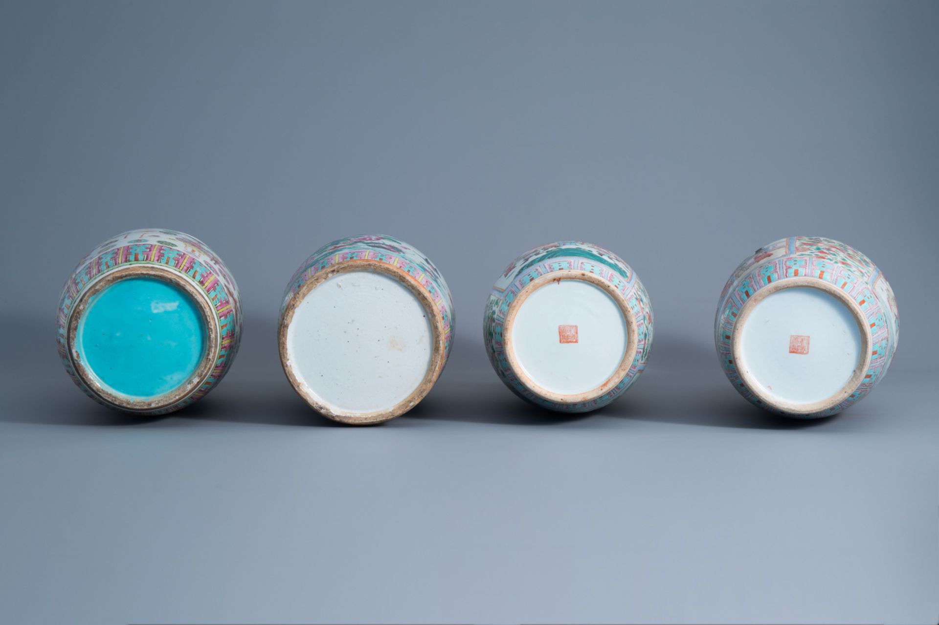 Four various Chinese famille rose vases, 19th/20th C. - Image 6 of 6