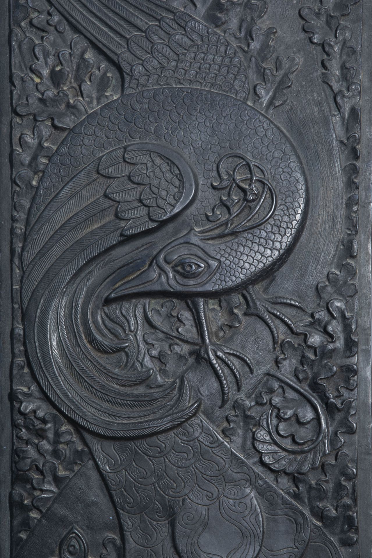A large Japanese Art Deco patinated bronze 'phoenix' plaque, Meiji/Showa - Image 3 of 3