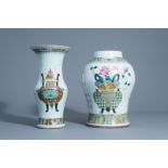 Two Chinese famille rose vases with antiquities design, 19th C.