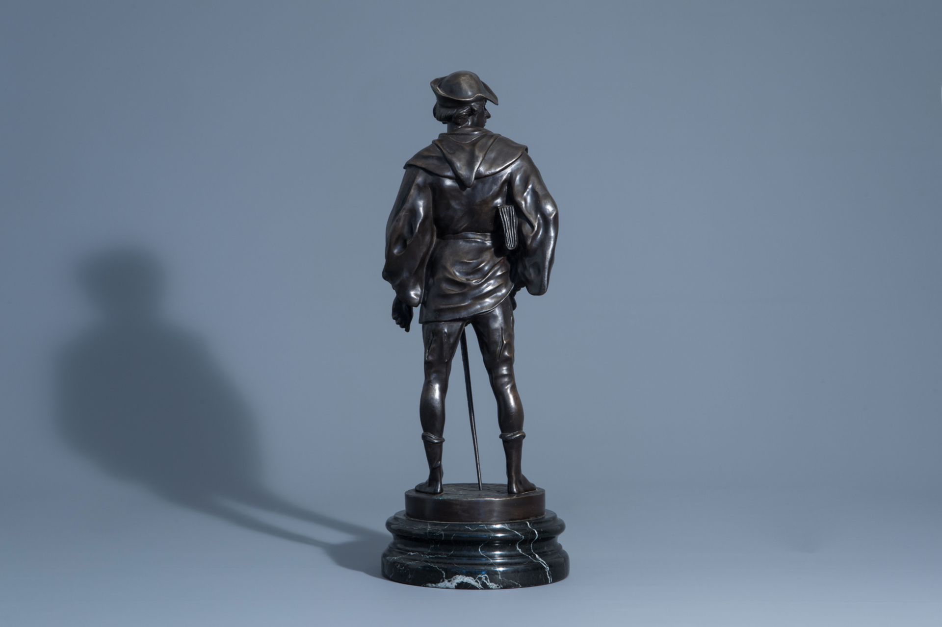 Emile Louis Picault (1833-1915): 'Escholier', patinated bronze on a marble base - Image 4 of 9