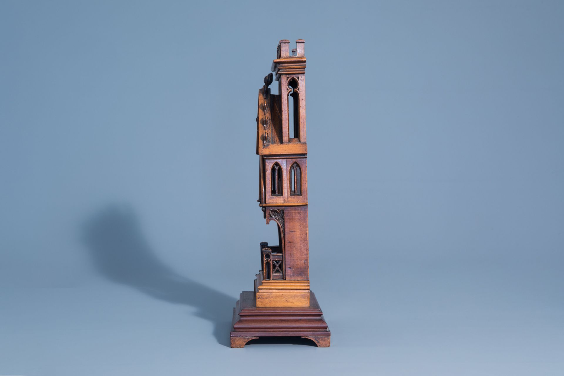 A wooden Gothic revival chapel shaped watch holder and a Ressurection of Christ, Holland, 19th/20th - Image 6 of 13