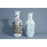 A Chinese qianjiang cai vase with antiquities design and a famille rose vase, 19th/20th C.