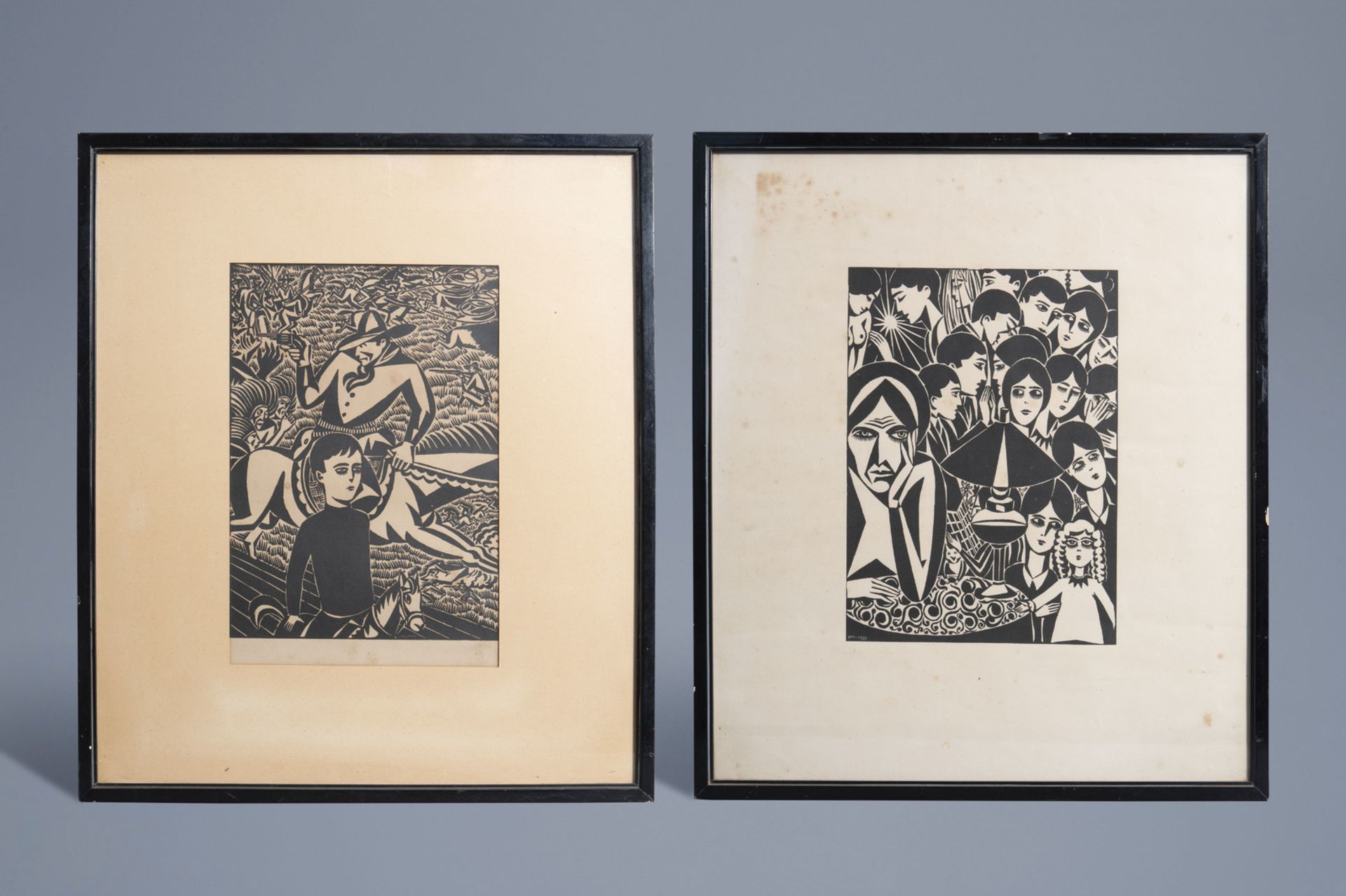 Frans Masereel (1889-1972): 'Souvenirs' and 'Le cheval de bois', two woodcuts, dated 1921 and 1922