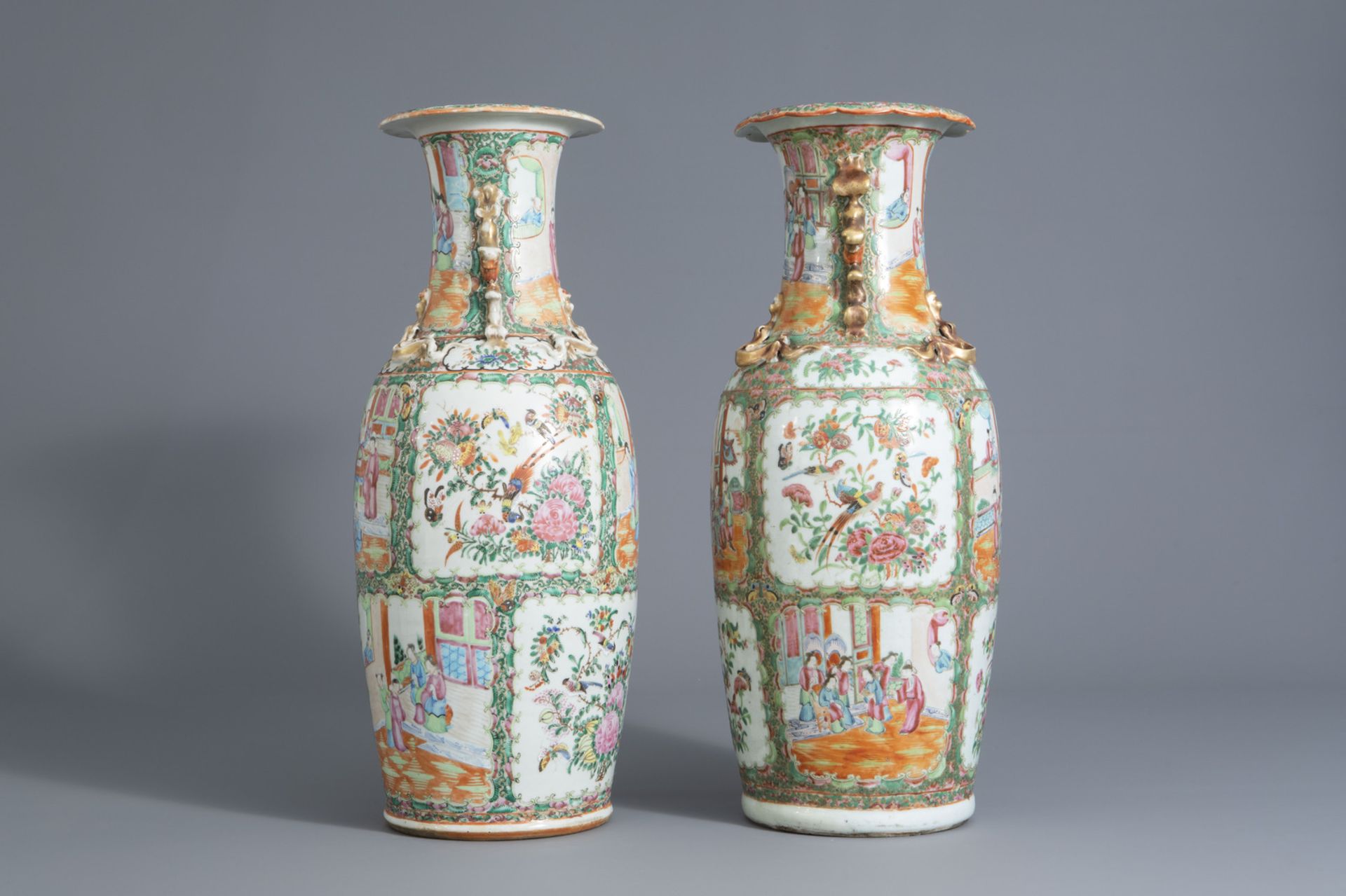 Two Chinese Canton famille rose vases, 19th C. - Image 2 of 6