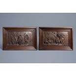 Clodion (1738-1814, after): The Triumph of Bacchus, a pair of patinated bronze plaques, 19th C.